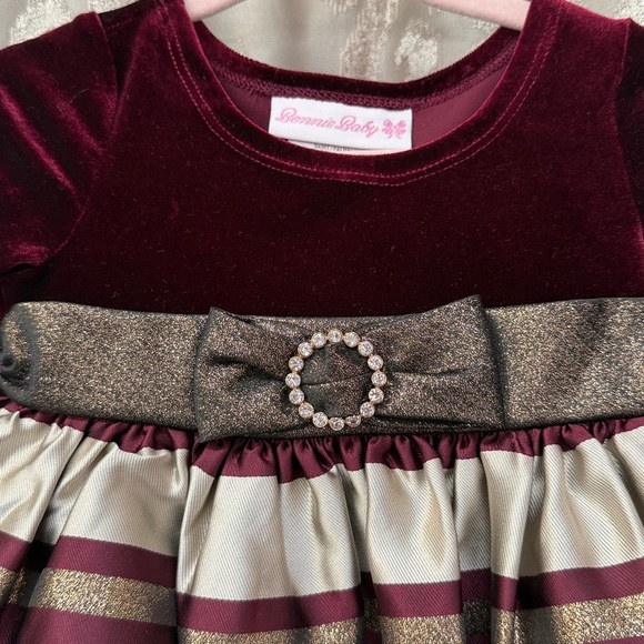 Bonnie Baby Long Sleeve Red Velvet Formal Princess Dress SIze 6-9M - Picture 2 of 5